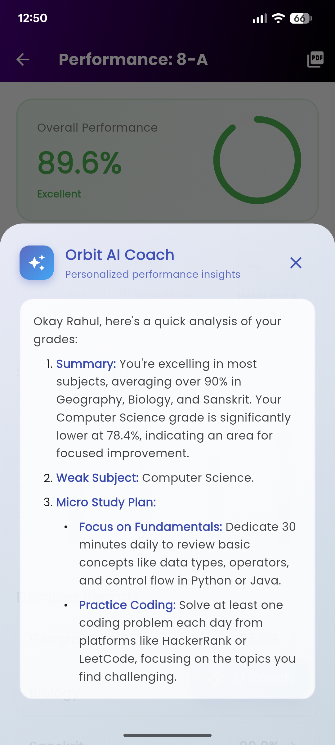 Orbit AI Coach analysing student performance